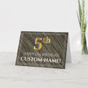 Carte Elégant 5ème anniversaire : Faux Wood, Faux Gold L