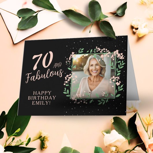 Carte Elégant 70 et Fabulous Flower 70th Birthday Photo