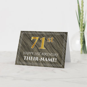 Carte Elégant 71e anniversaire : Faux Wood, Faux Gold Lo