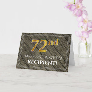 Carte Elégant 72e anniversaire : Faux Wood, Faux Gold Lo