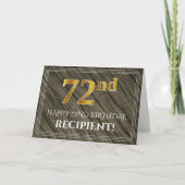 Carte Elégant 72e anniversaire : Faux Wood, Faux Gold Lo (Devant)