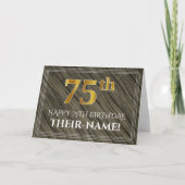 Carte Élégant 75e anniversaire : aspect bois, aspect or (Devant)