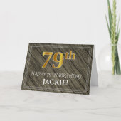 Carte Elégant 79e anniversaire : Faux Wood, Faux Gold Lo (Devant)