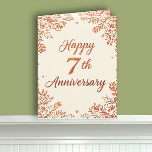 Carte Élégant 7e anniversaire Mariage en cuivre