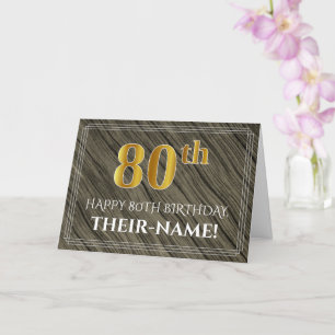 Carte Elégant 80e anniversaire : Faux Wood, Faux Gold Lo
