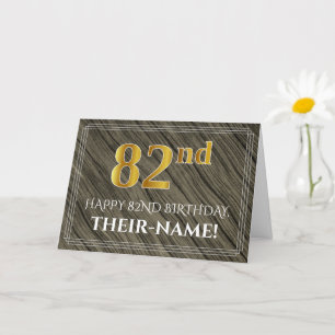 Carte Elégant 82e anniversaire : Faux Wood, Faux Gold Lo