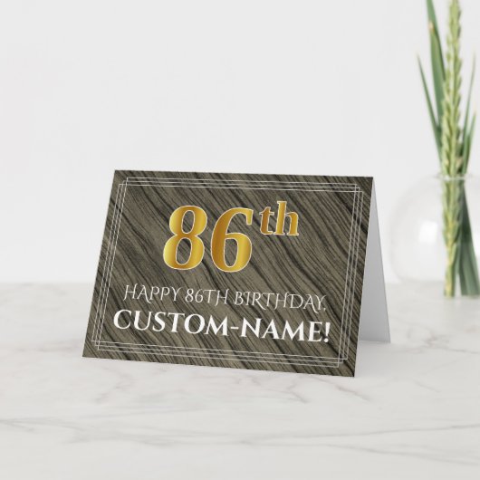 Carte Elégant 86ème anniversaire : Faux Wood, Faux Gold  (Devant)