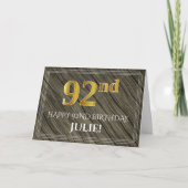 Carte Elégant 92ème anniversaire : Faux Wood, Faux Gold (Devant)