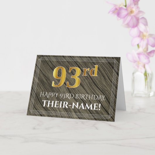 Carte Elégant 93ème anniversaire : Faux Wood, Faux Gold  (Orchidée)