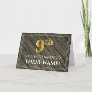 Carte Élégant 9e anniversaire : Faux Wood, Faux Gold Loo