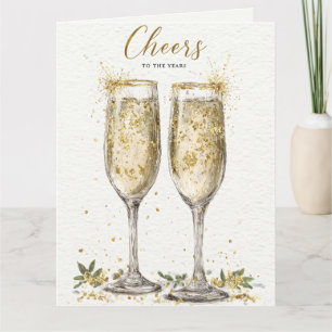 Carte Élégant "À la santé des années" Champagne doré