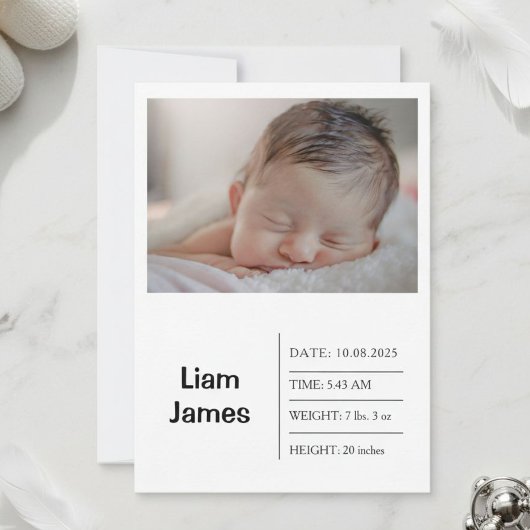 Carte Elegant and Refined Photo Birth Announcement Card