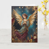 Carte Élégant Ange de Noël Message personnalisé (Fleur jaune)