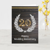 Carte Élégant Anniversaire de Mariage Bois Rustique 20 a (Fleur jaune)