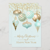 Carte Elégant Aqua Gold Ornamy Joyeux Noël Card (Devant / Derrière)