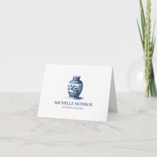 Carte Elégant Aquarelle bleu Ginger Jar Design d'intérie (Devant)