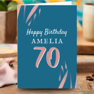 Carte Élégant Aquarelle Rose 70e Joyeux Anniversaire
