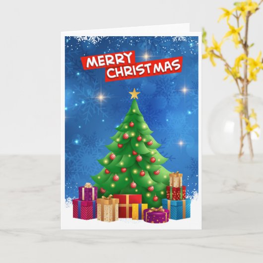 Carte Élégant arbre de Noël tendance non photo plié (Fleur jaune)