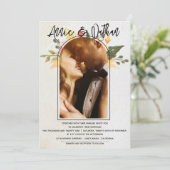 Carte Élégant Arc Floral Script Mariage photo romantique (Debout devant)