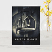 Carte Élégant Argent Stirrups Joyeux anniversaire (Fleur jaune)