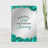 Carte Élégant Argent Turquoise Roses Mari 25e anniversai (Devant)