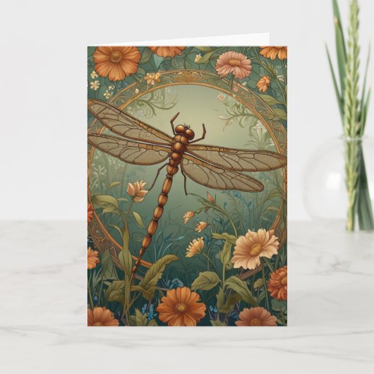 Carte Elegant Art Nouveau Spring green Dragonfly (Devant)