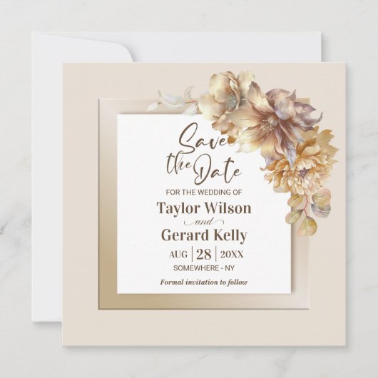 Carte Elégant automne flamboyant mariage floral Enregist (Devant)