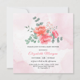 Carte Elégant baby shower d'aquarelle rose vif