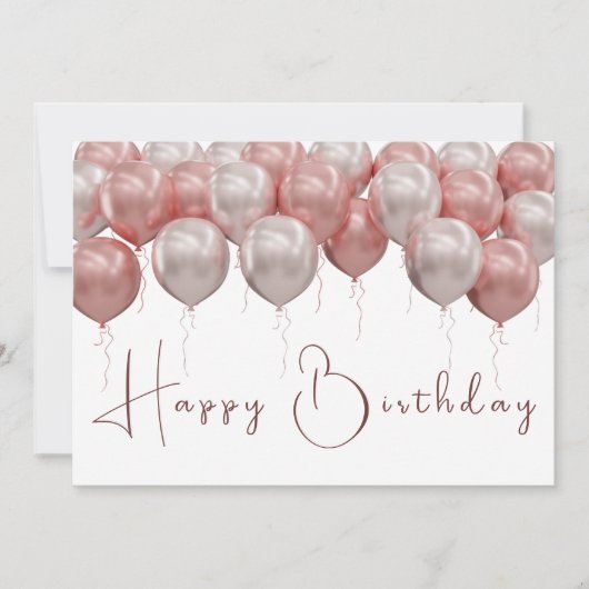 Carte Élégant Ballons rose Script moderne Joyeux anniver (Devant)