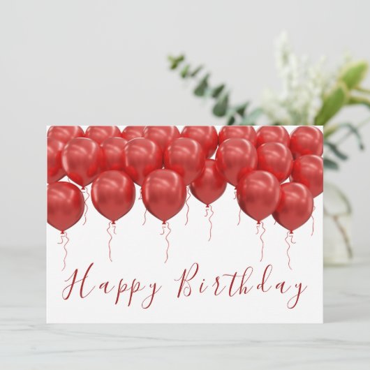 Carte Élégant Ballons rouges Script moderne Joyeux anniv (Debout devant)