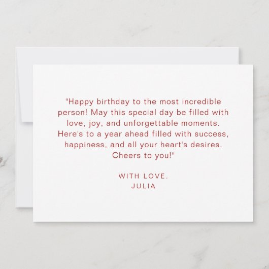 Carte Élégant Ballons rouges Script moderne Joyeux anniv (Dos)