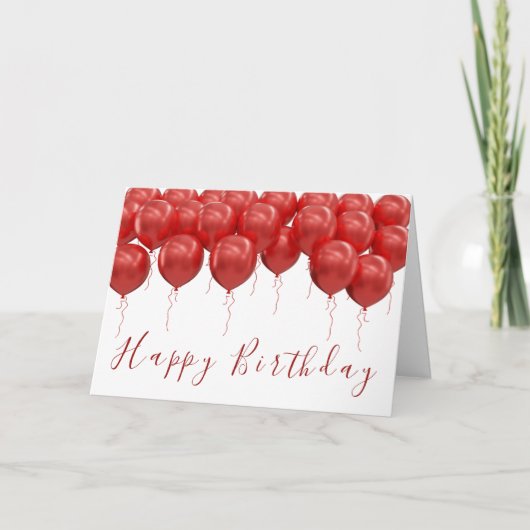 Carte Élégant Ballons rouges Script moderne Joyeux anniv (Devant)