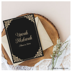 Carte Élégant Baroque Noir Umrah Moubarak Salutation