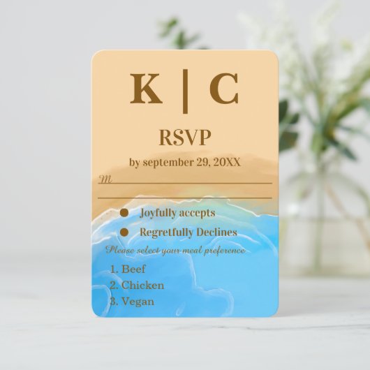 Carte Elegant Beach Watercolor wedding rsvp card (Debout devant)
