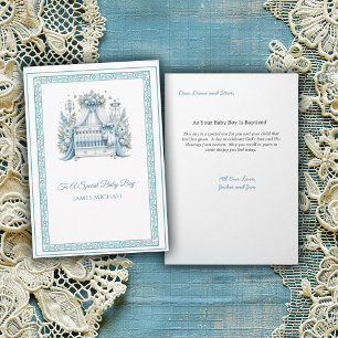 Carte Élégant Bébé Bébé Baptême Bleu et Blanc