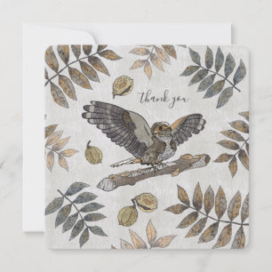 Carte Elegant Bird nature merci avec signature