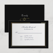 Carte Elegant Black Background Gold Frame RSVP (Devant / Derrière)