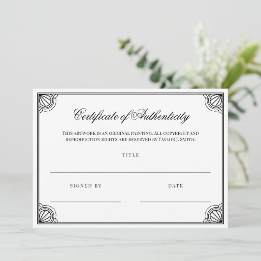 Carte Élégant Black Frame Certificat d'authenticité (Debout devant)