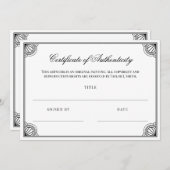 Carte Élégant Black Frame Certificat d'authenticité (Devant / Derrière)