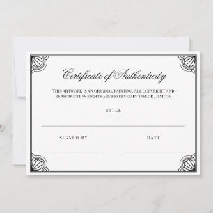 Carte Élégant Black Frame Certificat d'authenticité