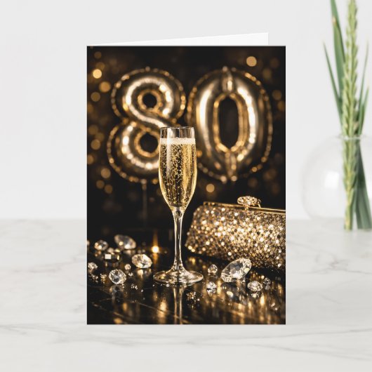 Carte Elegant Black & Gold Champagne 80th Birthday (Devant)