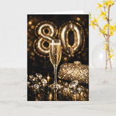 Carte Elegant Black & Gold Champagne 80th Birthday (Fleur jaune)