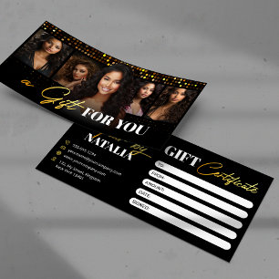 Carte Élégant Black Gold Hair Salon Certificat cadeau