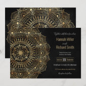 Carte Elégant Black Gold Mandala Floral Design (Devant / Derrière)