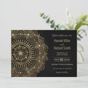 Carte Elégant Black Gold Mandala Floral Design