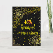 Carte Élégant Black Gold Roses 40e anniversaire Mariage (Devant)