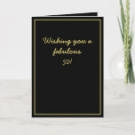 Carte Elégant Black & Gold Script Brother 50e anniversai<br><div class="desc">Elégant Black & Gold Script Brother 50th Birthday, un design magnifique destiné à toute personne recherchant de belles cartes d'anniversaire pour frère, cartes d'anniversaire pour frère aîné ou cartes d'anniversaire pour frère cadet, celui-ci serait cool. Le design est composé d'un bel arrière - plan noir avec un texte personnalisé, vous...</div>