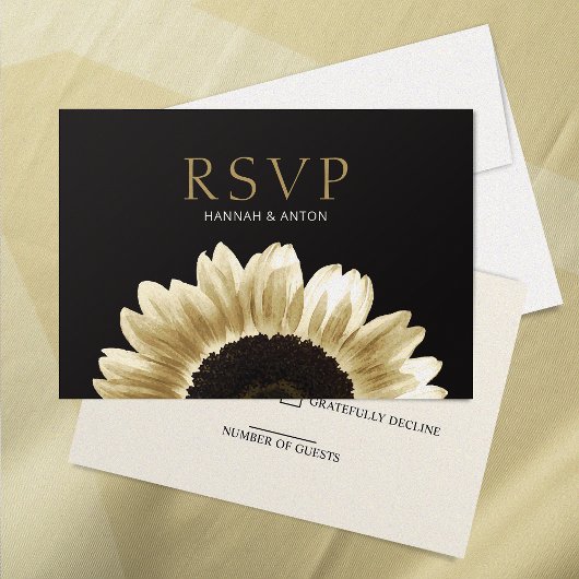 Carte Elegant Black Gold Sunflower