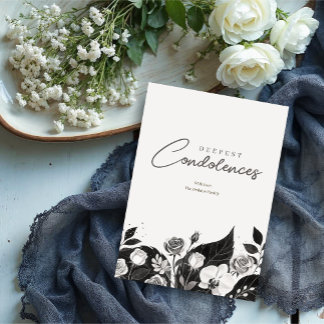 Carte Elegant Black & White Floral Border Sympathy