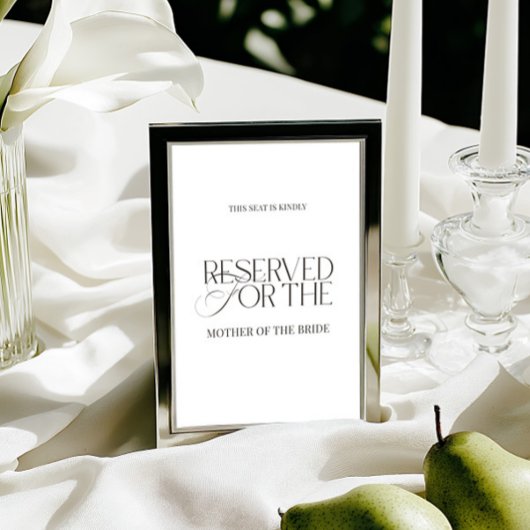 Carte Elegant Black & White Wedding Reserved Seat Sign